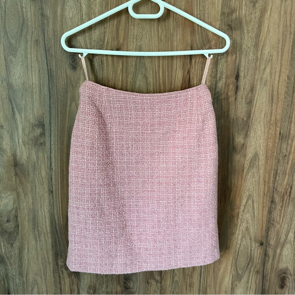 Vintage Wool Blend Pink Silver Old Money Tweed Short Pencil Skirt S 4